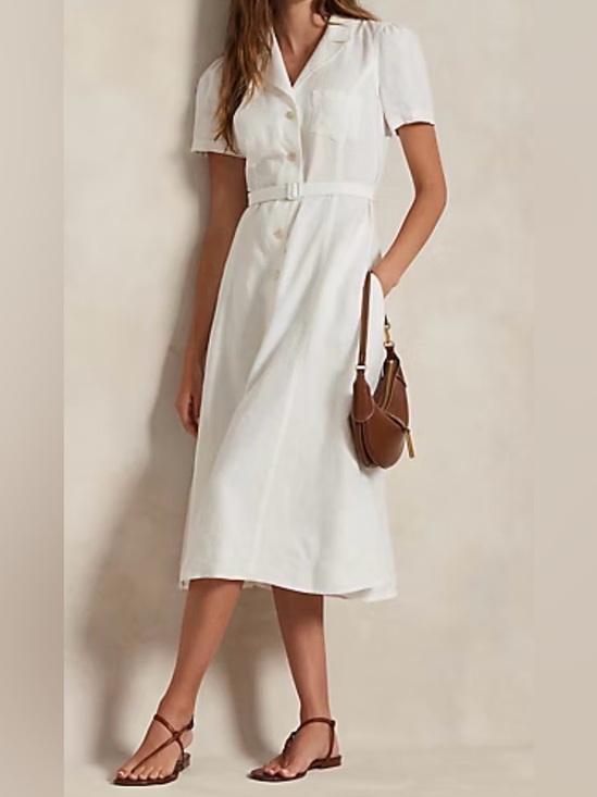 Polo Ralph Lauren Dresses & Skirts - Polo Ralph Lauren Belted Linen A-Line Shirtdress | color: white | size: 2